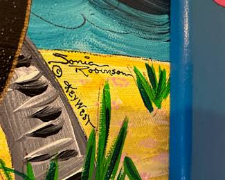 Acrylic Dog with Bone Painting by Sonia Robinson