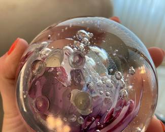 Blown Glass Pink/Clear Bubble Sphere Signed by Artist