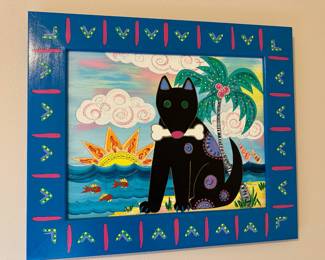 Acrylic Dog with Bone Painting by Sonia Robinson