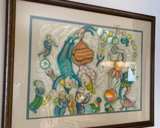 Framed & Matted  Lithograph "Le Clowns en Cabriole" Francoise Deberdt