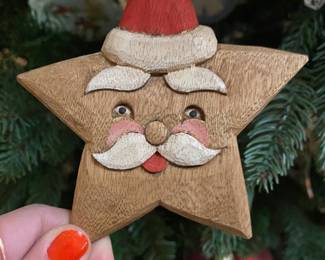 Wooden Star Shaped Santa Claus Face Ornament
