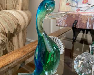 Blue/Green Murano Style Blown Glass Swan Figurine