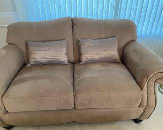 Tan Microfiber/Studded Love Seat