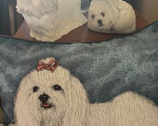 Danbury Mint Exclusive "Muffin" Maltese Dog Figurine, Fiddlers Elbow Bichon Dog Door Stop, Linda Picken Maltese Tapestry Throw Pillow