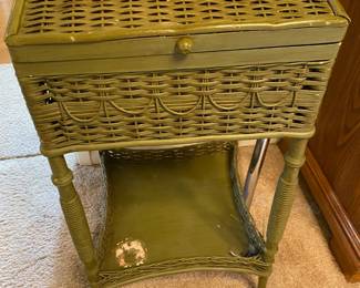 Green Painted Wicker Sewing Stand
