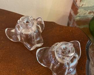 Pair of Glass Flower Candleholders for Taper Candles