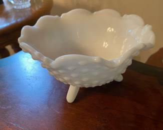 Milk Glass Hobnail Three Footed Candy Dish