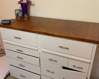 White Storage Cabinet with Wood Top
