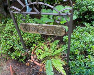 Metal Welcome Sign/Plant Stand