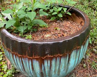 Turquoise/Brown Ceramic Planter