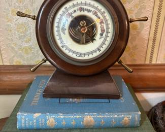 Western Germany Brass Wood Ship Wheel Barometer 