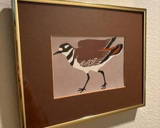 1982 Framed Silkscreen Print of Killdeer Bird by Wendy Morgan