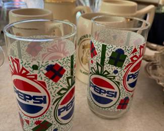 Pair of  1991 PEPSI Logo Christmas Glasses