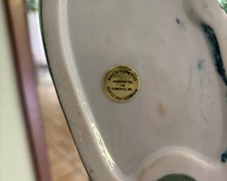 Teal Spongware Ceramic Cat Statue