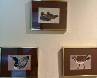 982 Framed Silkscreen Print of Killdeer Bird by Wendy Morgan, 1979 Framed Silkscreen Print of Common Loom by Wendy Morgan, 1982 Framed Silkscreen Print of Ducks by Wendy Morgan
