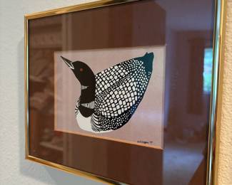 1979 Framed Silkscreen Print of Common Loom by Wendy Morgan