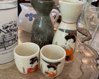 3 Piece Japanese Geisha Girl Porcelain Sake Set