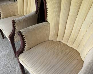 Pair of Channel Back Arm Chairs with Cream Striped Upholstery
