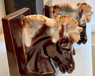 MCM Brown/White Ceramic Horse Bookends