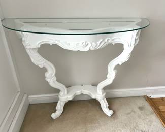 White French Half Moon Console Table with Glass Top