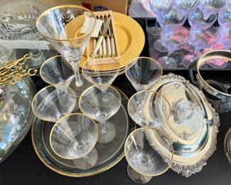 Set of 9 Gold Rimmed Martini Glasses