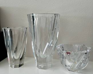2 Orrefors Crystal Vases, Orrefors Crystal Trinket Bowl