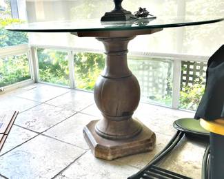 Rustic Round Pedestal Dining Table with Glass Top
