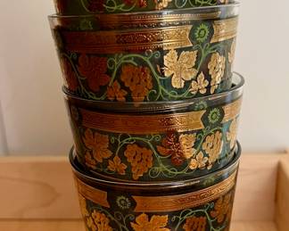 Set of 4 Cera Old Fashioned Golden Grapes/Green Glasses