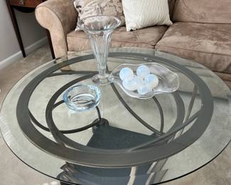 Glass Round Coffee Table with Black Metal Base