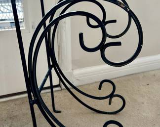 Ornate Black Metal Plant Stand with Glass Top