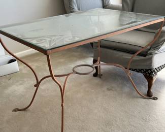 French Bronze Tone Wrought Iron Dining Table with Glass Top
