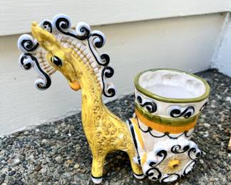 Pottery Horse Pulling Carriage Planter - Made in Italy