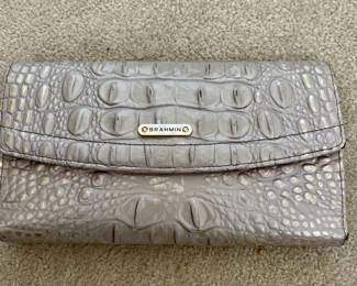 Brahmin Gray Leather Wallet with Alligator Texture