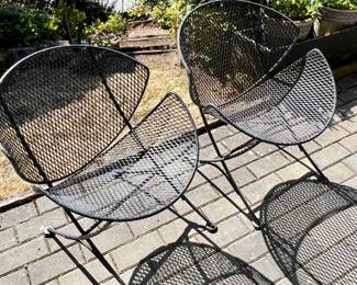 Pair of MCM Black Metal Orange Slice Patio Chairs