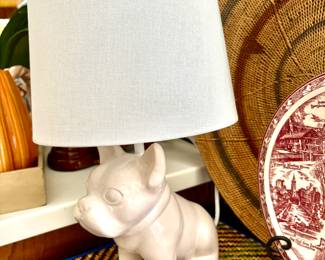 White ceramic bulldog lamp