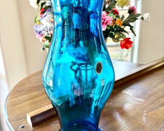 Rare Blue Blanco hand blown glass hurricane