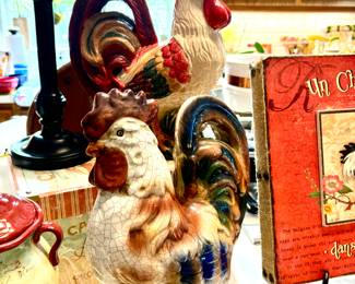 Colorful ceramic roosters
