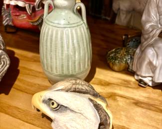 Eagle head figure/celadon vase