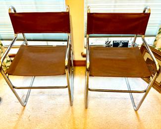 MCM leather and chrome cantilever chairs