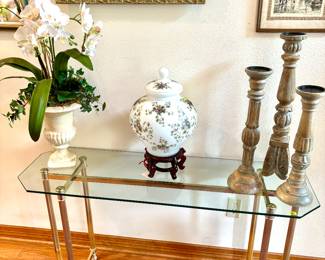 Brass and glass entry table