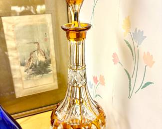 Bohemian amber cut to clear decanter
