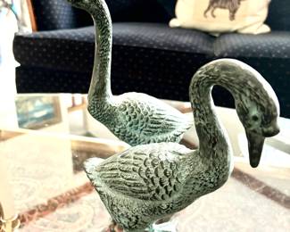 Verdigris pair of swans