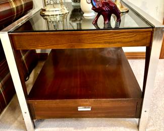 MCM wood and glass side table