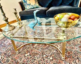 Lovely oval brass and glass coffee table