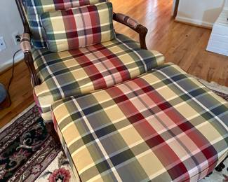 Sherrill Plaid Chair with Matching Ottoman