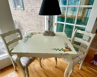French Style Hand Painted Table & 2 Chairs