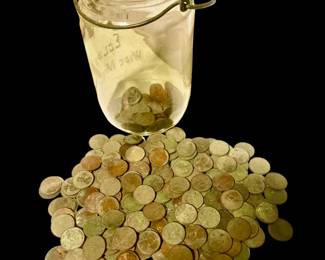 Jar Full of Dug Up Wheat Pennies