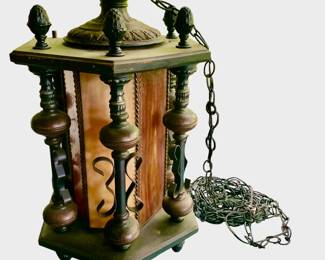 Vintage Medieval Gothic Hanging Chandelier Lamp Stained Glass