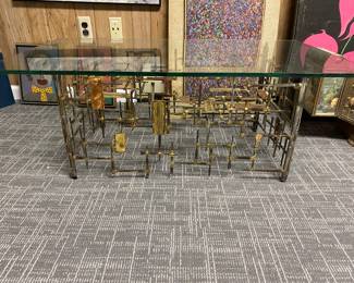Brutalist coffee table w/glass top!