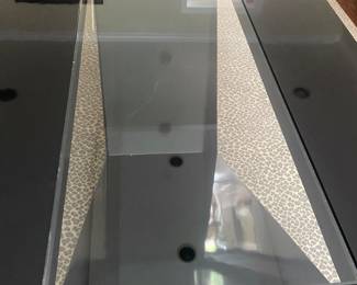 Black lacquer pedestal table with glass insert